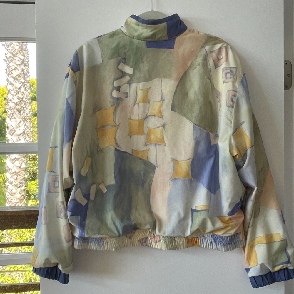 Lily's of Beverly Hills Vintage Bomber Jacket, Watercolor Pastel Print, S, 5373 - Picture 2 of 9